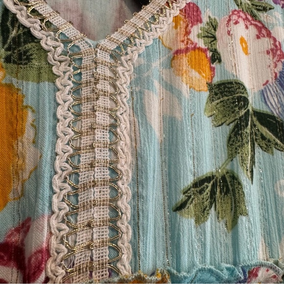 Me 2 Magic Floral Maxi Tiered Sundress V Neck Smocked Boho L - Picture 7 of 10